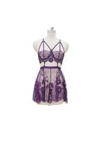Charming Night Sexy Push-up Lingerie Set: Tempting See-through Lace Nightgown for Women - Style 8235. Medium tamsiai violetine spalva