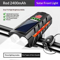 Solar Bicycle Light Bike Front Lamp With Horn Usb Rechargeable Power Display Waterproof Bike Flashlight Headlamp1Pc žalia