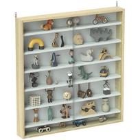 7-Tier Wall Display Shelf Unit Cabinet w/ 6 Adjustable Shelves Glass Doors Home Office Ornaments 83x80cm, Oak 80 x 9.5 x 83 cm
