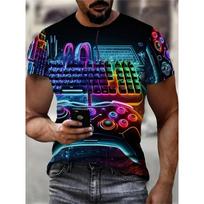 3D Digital Print Men's Casual Vibrant Neon Game Controller Design T-Shirt New In Crew Neck Short Sleeve Gamer T Shirt For Men XXS black