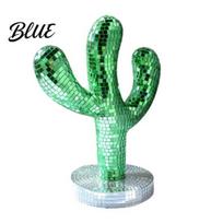 Festive Christmas Scene Ornament Disco Ball Cactus Statue Green Mirror Mosaic Decor Retro Party Atmosphere Prop for Home Display Cool Style Decor blue