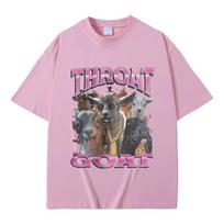 2026 Summer Funny Throat Goat Graphic Print Tshirt Male Fashion Oversized Streetwear Men Women Casual S pink