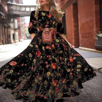 Chiffon Floral Slim Long Dress L juoda