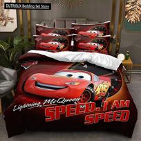 Lightning McQueen Printed Bed Sheet Set Car Movie Pattern Comfortable Bedding Set Boys and Adults 3-Piece Set Full Size EU single(135x200cm) black