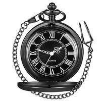 Vintage Roman Digital Pocket Watch Black Quartz Necklace Pocket Fob Watches 30cm Waist Hook Chain Gifts For Mens Women gray