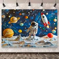 Space Astronaut Birthday Party Background Banner Custom Decoration Rocket Theme Photography Boy Birthday Gift Photo Studio Prop 210x150cm