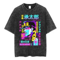 Anime JoJo Bizarre Adventure Vintage Washed Tshirt Diavolo Doppio Manga Tshirts Men Women Cotton Casual Oversized T Shirts 2XL black