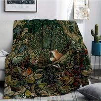 Enchanted Forest Scene Throw Blanket - Vibrant Nature Print with Foxes, Birds & Flowers, Soft All-Season Cozy Blanket for Home, Office, Travel - Perfe 75X95CM