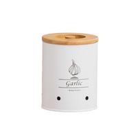 Carbon Steel Garlic Storage Bin Ventilation Holes Garlic Keeper Potato Storage Container  Pantry Style F beige