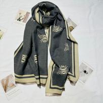 New Simple Bee Pattern Scarf for Women High End Double-sided Pattern  Versatile Warm and Thickened Shawl Korean Style Shawl gray