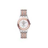 Swatch Quartz Movement 30M Water Resistant Watch 33Mm Silver Dial Stainless Steel Case Stainless Steel Strap Women watches YLS454G Rose Gold white