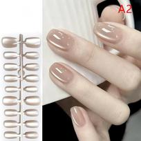 30Pcs Short Ballet Fake Nails Press On Fake Nails Tips Without Glue Nail Design Decoration False Nails Manicure gray