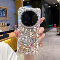 Bling Gold Butterfly Flower Casing For VIVO X200 X300 Pro X200 Ultra X200S 100s X80 X90 Glitter Rhinestone Silver Diamond Cover X80 gray