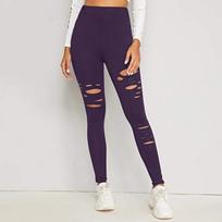 Women's Stretchy Tight Fitting Color Hollow Out Hole Yoga Pants XXXL violetinė