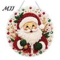 Acrylic Hanging Ornaments Christmas Rhinestone Painting Kit, DIY Wreath Art Craft for Adults, Double Project Beginners Sided Window Xmas Santa Claus beige