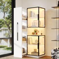 Display cabinet 70×38×160 cm with pull-out shelf – double-glass floor display case LED, for living room, dining room, kitchen 70 x 38 x 160 cm balta