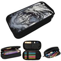 Fantasy Mythical Dragon And Castle Pencil Case for Boys Girls Gifts Pen Box Pencil Bag Stationery Supplies Pen Holder Bag 21x10.5x5cm gray