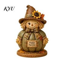 Namų įėjimo rudens dekoras, rudens šiaudinis žmogeliukas, medinė moliūgo statulėlė, kaimiškas universalus festivalio minkštas apstatymas, derliaus stalo dekoracija C brown