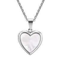 Women Heart Locket Necklace, Openable Shell Pendants, Stainless Steel Chain Adjustable, Vintage Jewelry white