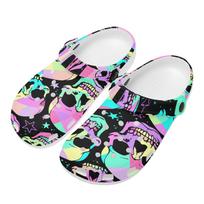 White EVA Clogs with Gothic Flower Print, Lightweight Slip On Garden Shoes, Breathable Beach Sandals, Indoor Outdoor Slippers for Men Women 36 balta