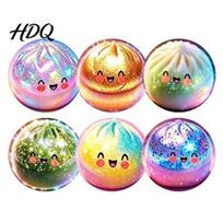 Wooden Coaster Set 6Pcs Cute Bun Round Coasters Iridescent Holographic Decorative Heat beige