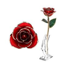 24k Gold Dipped Long Stem Rose In a Gift Box with Clear Display. Red Roses for Her. less