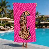 Retro Laukinis Gepardas Leopardas Mikropluošto Paplūdimio Rankšluostis Ypač Dydžio Papildomai Didelis Estetiškas Rožinis Gyvūnų Raštas Baseino Antklodė Moterims 70x140cm black