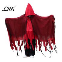 Stage Performance Ghost Cloak Grim Reaper Hooded for Men Women, Adult Scary Gothic Gauze Cape Wizard Cape, Halloween Cosplay Costume Masquerade Party raudona