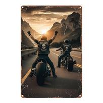Kambario dekoras Aliuminio sienos meno ženklas Madingas Motociklininkų Outlaws Saulėlydžio kelias Metalo skardos dekoras Universalus dovanų variantas namams Biur 20x30cm（7.8x11.8inch）