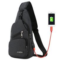 Fashion Multifunctional Outdoor Travel Sports Chest Bag Large Capacity Travel Bag Leisure Outdoor Travel USB Charging Port Shoulder Bag 16X8X33 pilka