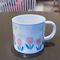 Small Fresh Tulip Cup Girl Heart Student with Cover Spoon Office Mug Household Ceramic Water Cup 380ml white