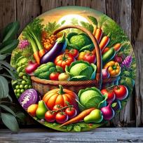 Vibrant Retro Vegetable Metal Wall Art for Kitchen Decor 20x20 red
