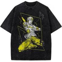 Rohan Kishibe Print Tshirt Anime JoJos Bizarre Adventure Clothing Men Women Cotton Tshirts Retro Washed T Shirt Harajuku Tops S black