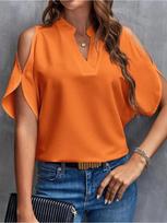 Blusas Para Mujer 2026 New Elegant Women Shirt Sexy V-neck Shirt Off Shoulder Short Sleeve Solid Color Office Y2K Summer Blouses S orange
