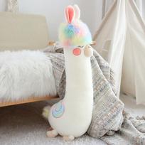 Fluffy Rainbow Hair Alpaca Long Sleep Pillow Stuffed Big Size Alpaca Sheep Plushie Doll Toy Bed Sleep Leg Throw Pillow Cushion 67-70cm white