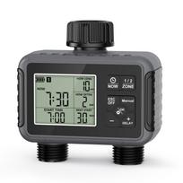 Water Timer Garden Irrigation System 2 Outlets Automatic Timing Valves Controller Rain Delay Watering CelsiusManual Watering CelsiusLarge LCD and IPX5 black