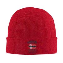 Norway flag fjords mountains travel adventure Unisex Women Unisex Knitted Hat Beanie Pullover Cap Winter Thermal Warm Christma red