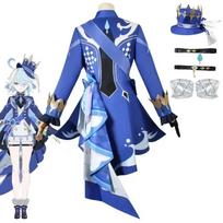 Furina Focalors-Genshin Cosplay Costume for Women, Carnival Impact Uniform, Anime Halloween Costumes XS（old） blue
