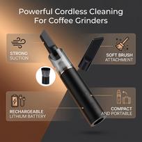 Mini Coffee Grinder Vacuum Cleaner Handheld Cordless Rechargable Soft Brush Coffee Powder Cleaner for Home Travel Use Black brown