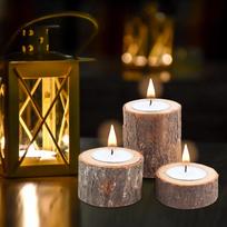 3pcs/Set Wooden Candle Stand Tea Light Candle Holders for Rustic Wedding Party Birthday Holiday brown