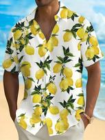 Men'S Vibrant Lemon And Leaf Print Hawaiian Shirt - a Fiber Casual Short-Sleeve Button-Up Top with a Chest Pocket, Designed for a Loose Fit Suitable XXL įvairiaspalvis