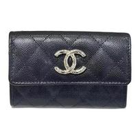 CHANEL Classic Flap CF Caviar Silver Buckle Leather Card Holder Wallet Women's Black One Size-Box(Basic Set+Box)
