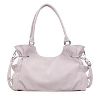 Korean Soft Leather Tote Bag Large Capacity Drawstring Side Design Women Shoulder Bag With Detachable Crossbody Strap For Commut rožinė