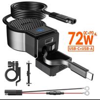 72W 12V Motorcycle USB Socket Type-C Retractable Charger Power Adapter Dual Port PD+QC3.0 with Switch Waterproof Digital Voltmeter neapdorota umbro spalva