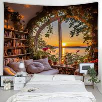 Room Background Cloth Decoration Ins Wind Bedside Arrangement Hanging Cloth Bedroom Wall Cloth Tapestry 100X70CM brown