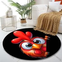 Multiple sizes Cartoon rooster peeking, black background Print Round Carpet Living Room Bedroom Table Chair Sofa Decor Carpet Diameter -60cm black