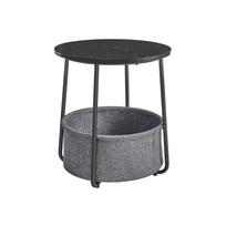 VASAGLE Small Round Side Table, Modern Nightstand with Fabric Basket, Nightstand for Living Room, Bedroom, Ebony Black and Slate Gray juoda