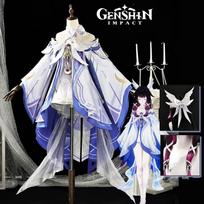 Genshin Impact Columbina Cosplay Costume Wig Kuutar Moon Maiden Dress Headwear Fatui Nod-Krai Halloween For Women Gilrs Full Set S mėlyna