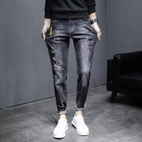 Men's Trendy Ripped Slim Fit Nine-Point Skinny Jeans - Elastic, Breathable, Casual Summer Wear 32 juoda