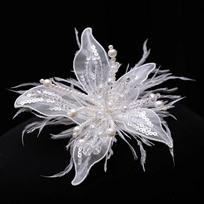 Vintage Fascinator Lace Flower Duckbill Clip White Dance Show Floral Mesh Flower Hairpin Bridal Wedding Veil Headwear Girl/Women pilka spalva
